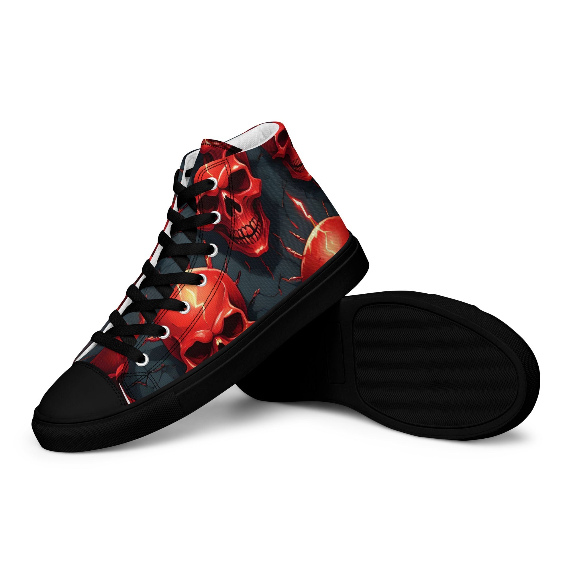 Men’s Fiery Skull High Top Canvas Shoes with Padded Collar, Flames and selling Flaming Skull Hi Top Sneakers