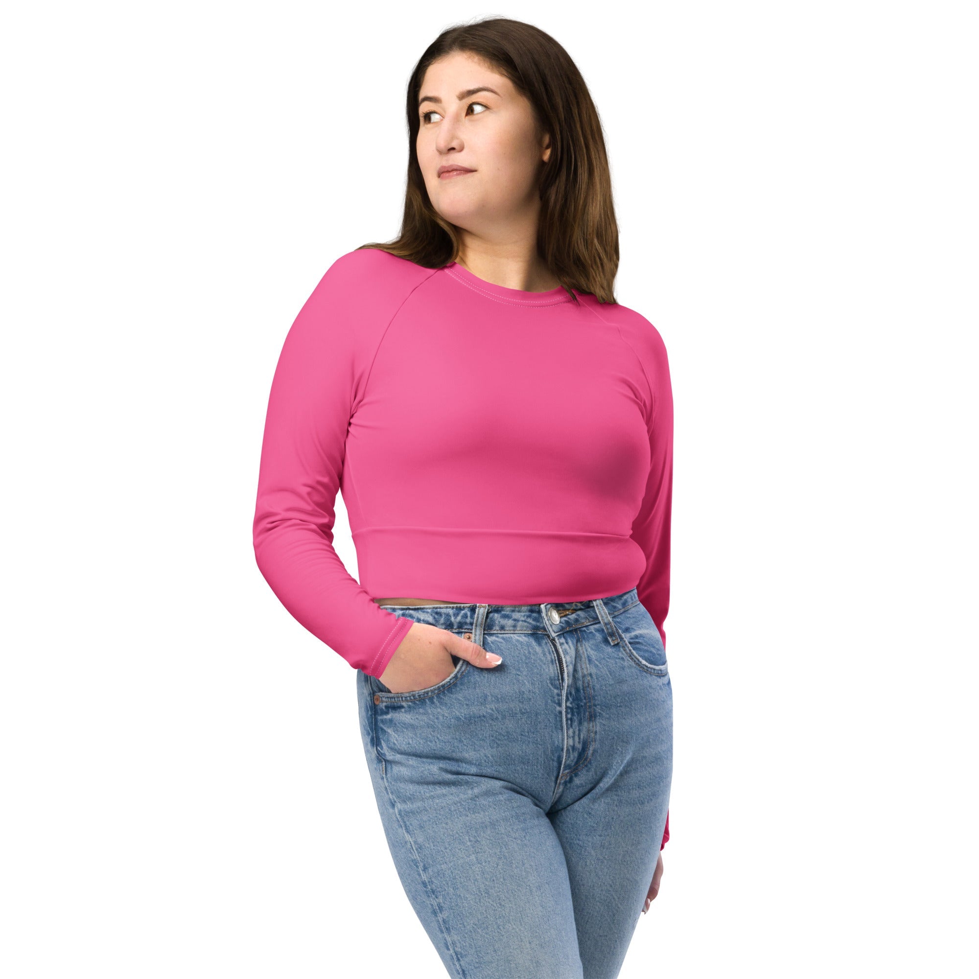 Pink Long Sleeve Crop Top - Fuerza Athletics